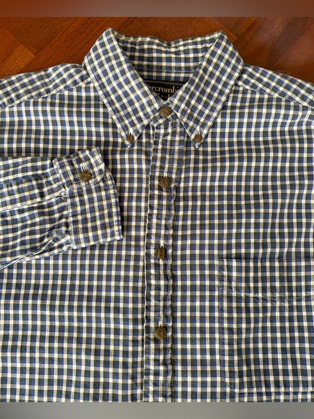 Abercrombie Y2K Blue Green Plaid Cotton Long Sleeve Button Up Woven Preppy Shirt